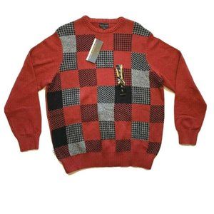 NWT Geoffrey Beene Color‎ Block Sweater Pullover Chunky Knit Heather Red Wine L